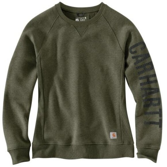 Carhartt Tops - Carhartt Women’s Olive Green Crewneck Sweatshirt | Logo Sleeve | Size L (12–14)